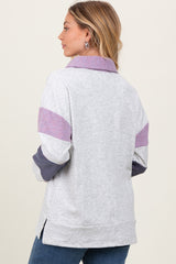 Heather Grey Colorblock Stripe Collared Pullover