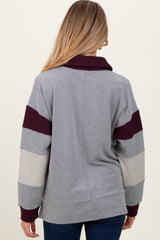 Charcoal Grey Colorblock Stripe Collared Maternity Pullover