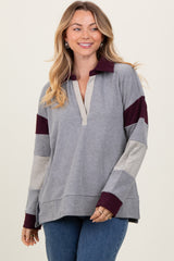 Charcoal Grey Colorblock Stripe Collared Maternity Pullover