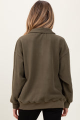 Olive Fleece Collared Button Up Maternity Pullover