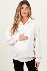 Ivory Fleece Collared Button Up Maternity Pullover