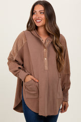 Brown French Terry Dolman Sleeve Maternity Hooded Pullover