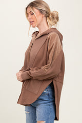 Brown French Terry Dolman Sleeve Hooded Pullover