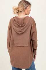 Brown French Terry Dolman Sleeve Hooded Pullover