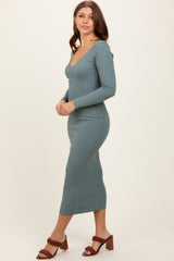 Jade V-Neck Long Sleeve Fitted Maxi Dress