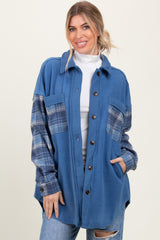 Blue Plaid Contrast Fleece Shacket