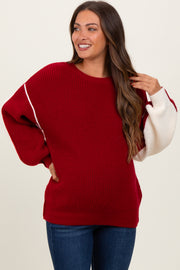 Burgundy Ivory Colorblock Oversized Maternity Sweater