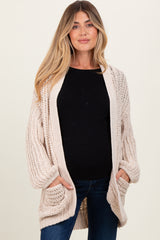 Beige Chunky Knit Oversized Maternity Pocket Cardigan