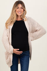 Beige Chunky Knit Oversized Maternity Pocket Cardigan