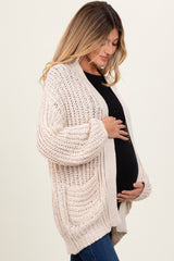 Beige Chunky Knit Oversized Maternity Pocket Cardigan