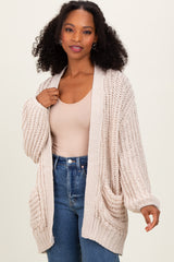 Beige Chunky Knit Oversized Pocket Cardigan