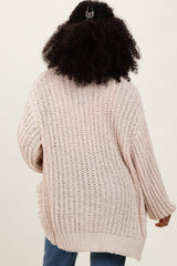 Beige Chunky Knit Oversized Pocket Cardigan