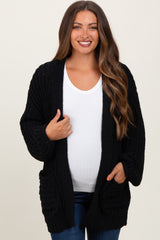 Black Chunky Knit Oversized Maternity Pocket Cardigan