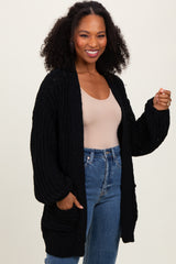 Black Chunky Knit Oversized Maternity Pocket Cardigan