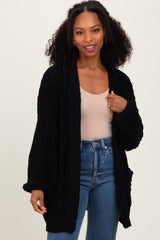 Black Chunky Knit Oversized Pocket Cardigan