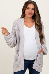 Heather Grey Chunky Knit Oversized Maternity Pocket Cardigan