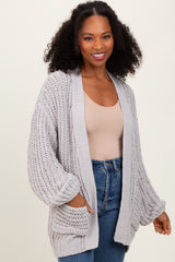 Heather Grey Chunky Knit Oversized Maternity Pocket Cardigan