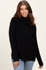 Black Basic Ribbed Turtle Neck Sweater