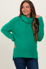 Green Basic Ribbed Turtle Neck Maternity Sweater