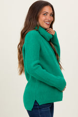 Green Basic Ribbed Turtle Neck Maternity Sweater