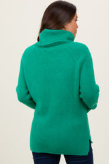 Green Basic Ribbed Turtle Neck Maternity Sweater