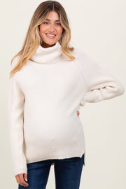 Ivory Basic Ribbed Turtle Neck Maternity Sweater