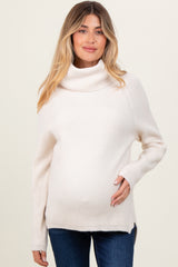 Ivory Basic Ribbed Turtle Neck Maternity Sweater