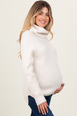 Ivory Basic Ribbed Turtle Neck Maternity Sweater