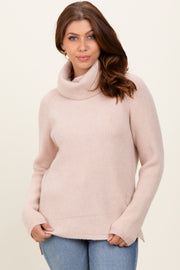 Beige Basic Ribbed Turtle Neck Sweater