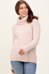 Beige Basic Ribbed Turtle Neck Sweater