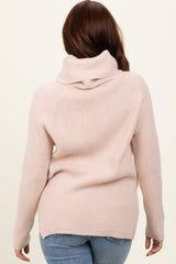 Beige Basic Ribbed Turtle Neck Sweater