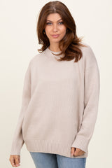 Beige Soft Knit Basic Maternity Sweater