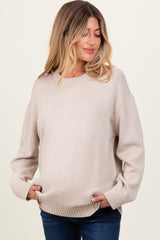 Beige Soft Knit Basic Maternity Sweater