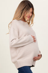 Beige Soft Knit Basic Maternity Sweater