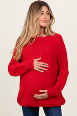 Red Basic Chunky Knit Maternity Sweater