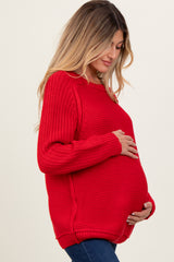 Red Basic Chunky Knit Maternity Sweater