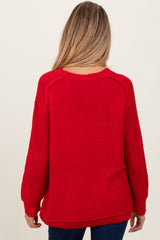 Red Basic Chunky Knit Maternity Sweater