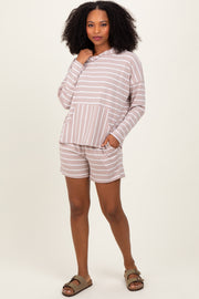 Beige Cozy Striped Ribbed Two-Piece Lounge Set