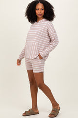 Beige Cozy Striped Ribbed Two-Piece Lounge Set