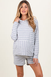 Heather Grey Cozy Striped Ribbed Two-Piece Maternity Lounge Set