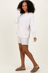 Ivory Cozy Striped Ribbed Two-Piece Lounge Set