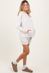 Ivory Cozy Striped Ribbed Two-Piece Maternity Lounge Set