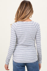 Grey Striped Ruched Side Maternity Long Sleeve Top