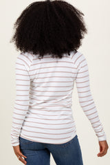 White Striped Ruched Side Long Sleeve Top