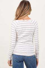 White Striped Ruched Side Maternity Long Sleeve Top