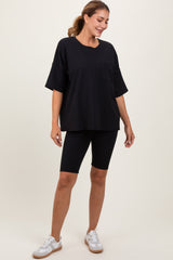 Black Oversized Short Sleeve Biker Short Set