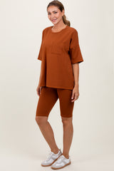 Rust Oversized Short Sleeve Biker Short Set