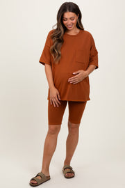 Rust Oversized Short Sleeve Biker Short Maternity Set