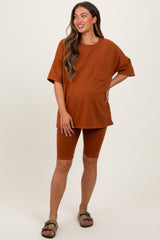 Rust Oversized Short Sleeve Biker Short Maternity Set