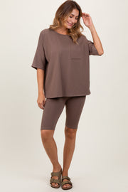 Brown Oversized Short Sleeve Biker Short Set